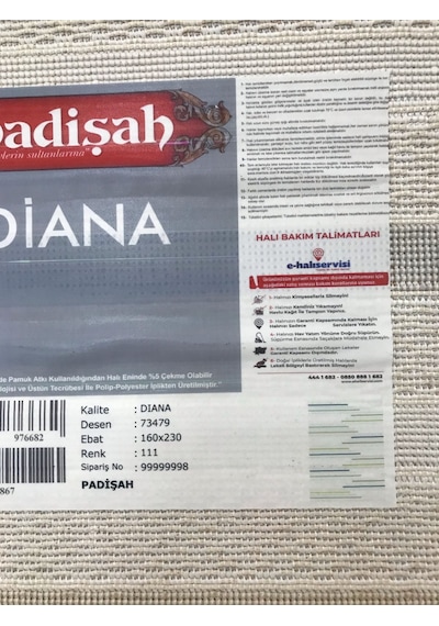 Padişah Halı Diana 73479 111 Serisi Salon Oturma Yatak Odası Halısı Krem