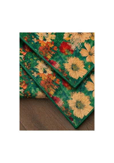 Doğal İplik Şönil Dokuma Pamuk Taban Halı Koridor Halısı Kilim Antre, Salon Ofis Genç Odası Yeşil - Renkli 912492717 Yeşil - Renkli
