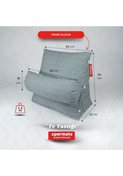 Xpermate Sırt, Bel, Boyun Destekli TV Okuma Yastığı Ameliyat Sonrası Gri
