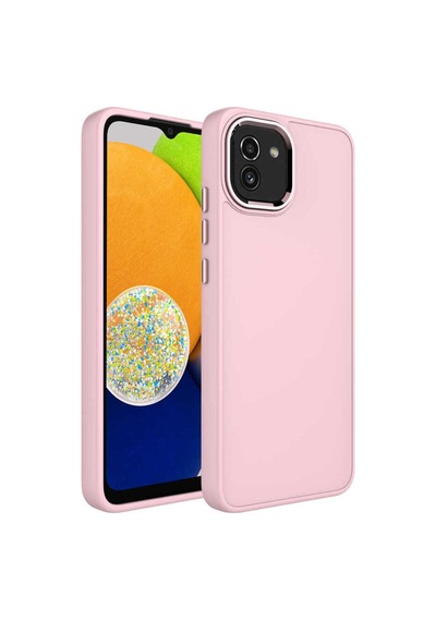 Galaxy A03 Kılıf Metal Çerçeve Ve Buton Tasarımlı Silikon Zore Luna Kapak Pembe