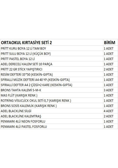 Ortaokul Kırtasiye Seti 2