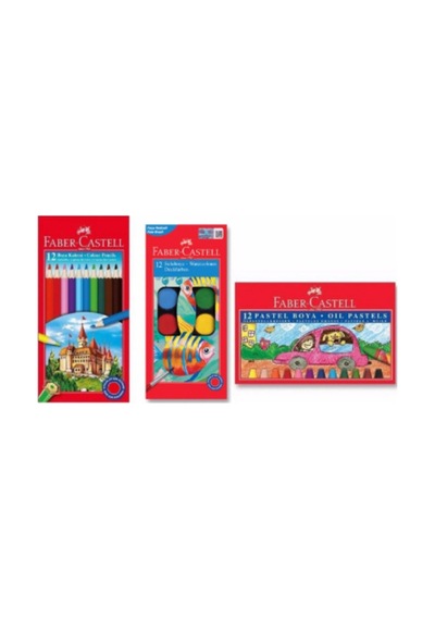 Faber Castel Faber 3 Lü Set 12 Li Kuru Boya, 12 Li Pastel, 12 Li Sulu Boya