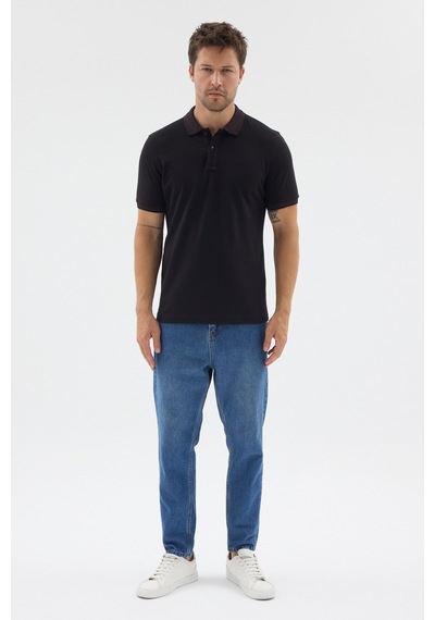 Siyah-mürdüm Polo Yaka Pike Kısa Kol Slim Fit %100 Pamuk Tişört 1011260171 Siyah - Mürdüm