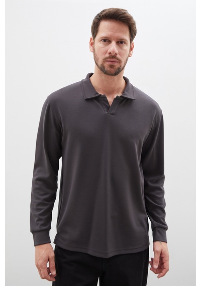 Fullamoda Basic Apaş Yaka Modal Sweatshirt Füme