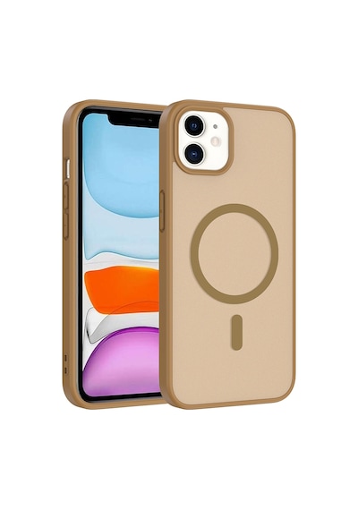 Alan Tech Apple iPhone Uyumlu 11 Kılıf M-safe Şarj Özellikli Zore Babet Kapak - Desert Gold