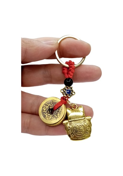 Çin Feng Shui Şans Ve Bereket Parası Maneki Neko Metal Anahtarlık