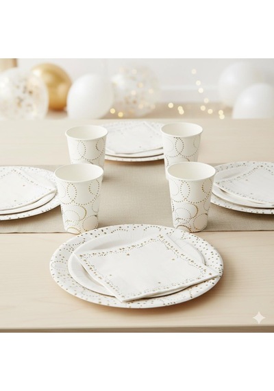 Bardak Elegant Lüks 6lı -beyaz-karton Noktalı Varaklı Parti Bardağı