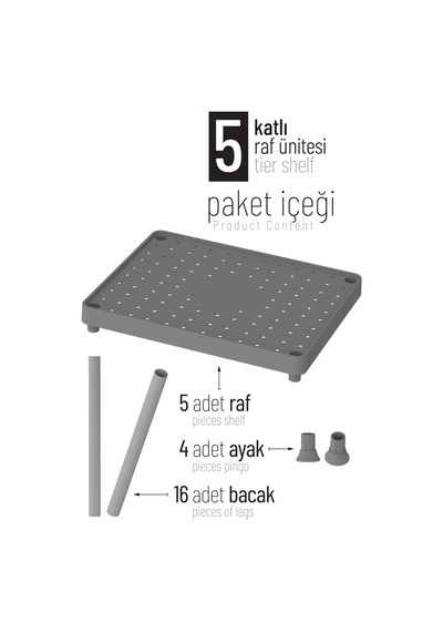 Beyaz 5 Katlı 33x40 Ekstra Geniş Düzenleyici Mutfak Banyo Ve Kiler Rafı