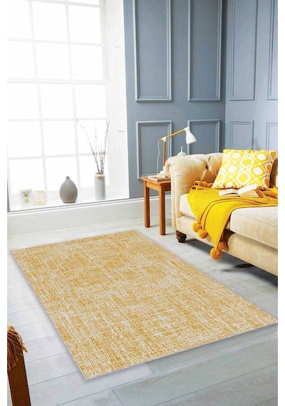 Sarı Sade Desensiz Kaymaz Tabanlı Dekoratif Halı Hr006n11