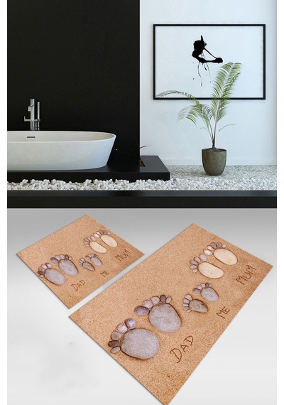Buççin Online Mağaza 3d Dijital Baskılı Kaymaz Taban Yıkanabilir İkili Banyo Takımı Klozet Takımı Polyester Kahverengi Çok Renkli