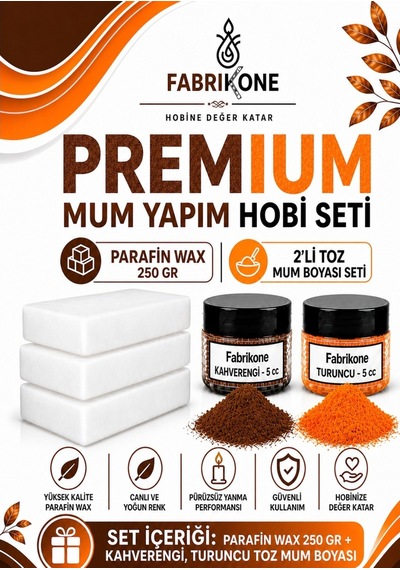 Premium Mum Yapım Hobi Seti - Parafin Wax 250 Gr - 2'li Toz Mum Boyası Seti - Kahverengi, Turuncu Bkfabpw2502kht Karışık