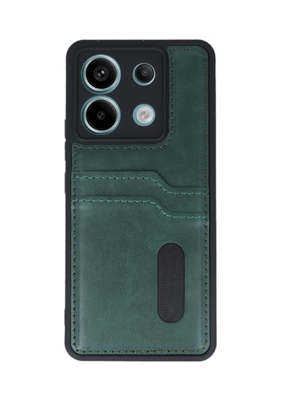 Xiaomi Redmi Note 13 Pro 5g Uyumlu Deri Kartvizitli Kartlıklı Premium Telefon Kılıfı Kapak Koyu Yeşil