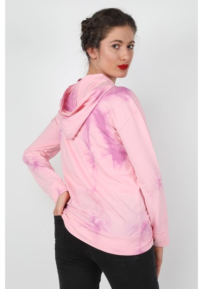 Kadın Kapüşonlu Batik Sweatshirt Pembe