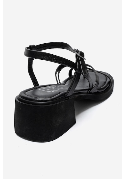 Luvi Shoes Cırelle Siyah Hakiki Deri Parmak Arası Kadın Kalın Topuklu Sandalet