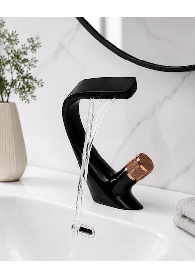 Zen Kısa Lavabo Bataryası Mat Sıyah-rose Mat Siyah