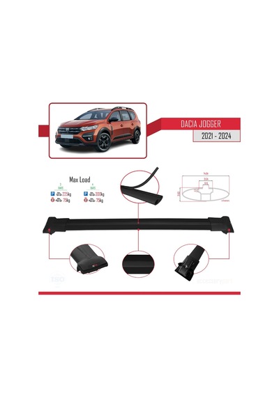 Dacia Jogger 2021 Ve Sonrası İle Uyumlu Fly Model Ara Atkı Tavan Barı Siyah 3 Adet Bar