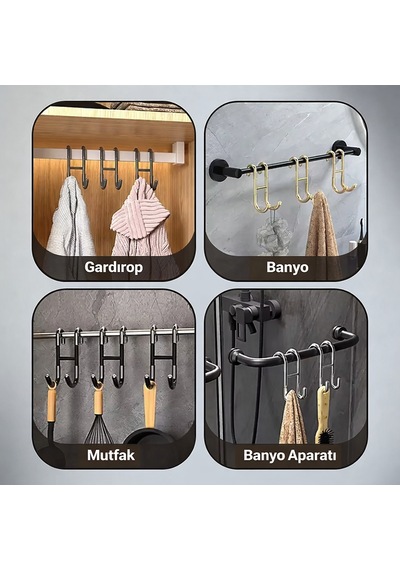Microcase Paslanmaz Çelik Uçlar Kauçuk Çok Amaçlı Banyo Mutfak Dolap Vb Alanlar İçin Askılık Al5506 Siyah