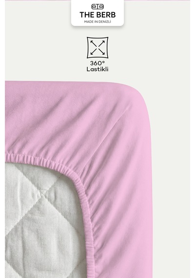 The Berb %100 Pamuk Tek/çift Kişilik Lastikli Çarşaf Fitted Jersey Penye Çarşaf Pembe