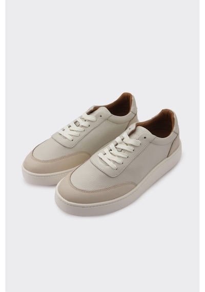 Derinet Hakiki Deri Bağcıklı Erkek Sneaker Bej Bej