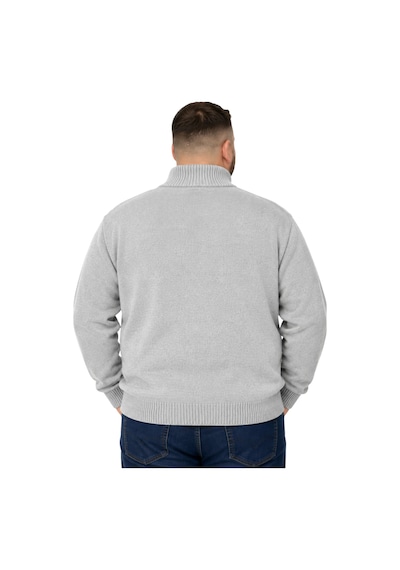 Battalmoda Erkek Büyük Beden Açık Gri Hattush Fermuarlı Dik Yaka Triko Kazak 3xl-4xl-5xl-6xl
