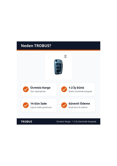 Trobus Anahtar Kumanda Kılıfı Audi A3 Uyumlu Katlanır 3 Buton Gri