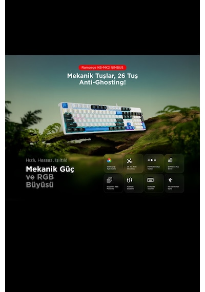 Nimbus Mekanik Klavye Beyaz Usb Rainbow Türkçe Red Switch 26 Tuş Anti-ghosting Oyuncu Klavyesi