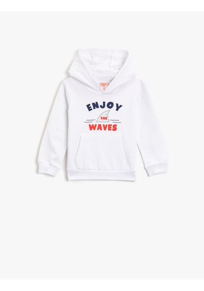 Koton Yazılı Baskılı Kanguru Cepli Kapüşonlu Pamuklu Sweatshirt Kırık Beyaz 1ymb18150zk Ekru
