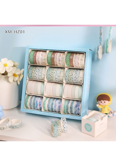 Vintage Washi Tape Bant Baskılı Yapışkanlı Maskeleme Kağıdı Sevimli Desenli Bant 5 Li - Suluboya Manzara 1