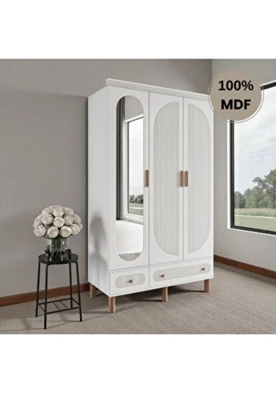 Comiet Sally 3 Kapaklı Aynalı Çekmeceli Mdf Gardırop Beyaz