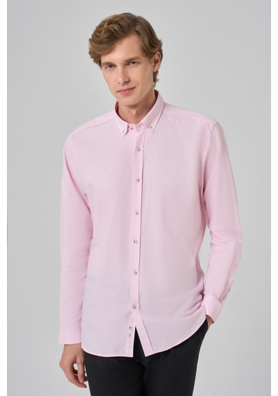 Morven Erkek Pembe Pamuk Regular Fit Düğmeli Yaka Gömlek 26ms004002150 Pembe