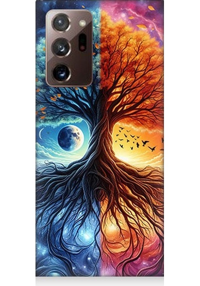 Samsung Galaxy Note 20 Ultra Uyumlu Hayat Ağacı Ve Gece Gündüz Desenli Silikon Kılıf Çok Renkli