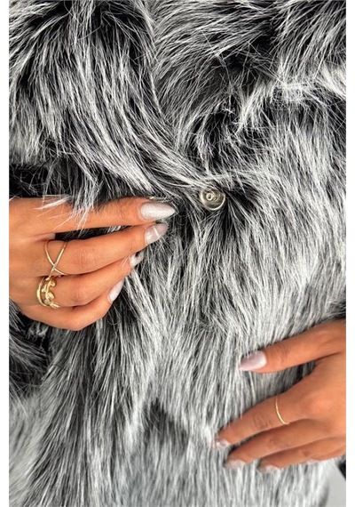 Dip Moda Kadın Gri İthal Kumaş 1. Kalite Kürk Kaban Dpnbg053 Gri
