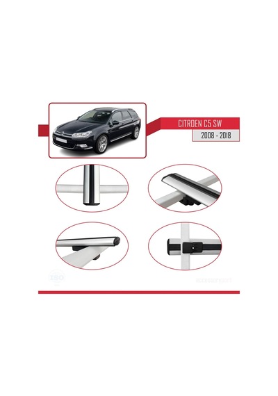 Citroen C5 Sw 2008-2018 Arası İle Uyumlu Basic Model Ara Atkı Tavan Barı Gri 3 Adet