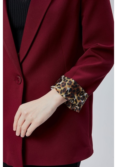 Bordo Kruvaze Yaka Kolu Katlama Detaylı Regular Vatkalı Blazer Ceket Bordo