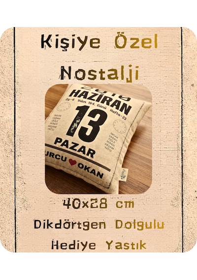 Takvim Yastık Doğum Günü Yıldönümü Hediyesi Takvim Yaprağı Hediyelik Dekoratif Yastık 40x28cm Hediye Paketi-Hediye Paketi