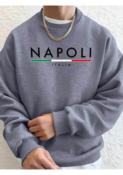 Startmore Startmorenapoli İtalya Mektup Desenli Moda Kapüşonlu Üst Erkekler Sonbahar Polar Kapşonlu Kazak Rahat Gri