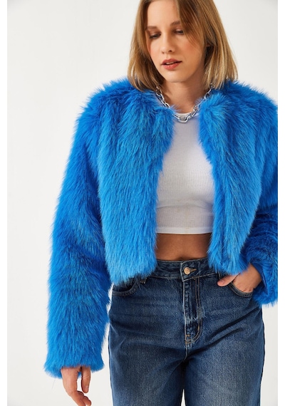 Shade Kadın Suni Kürkllü Astarlı Mont 38119 60251968 - Saks Saks Mavi
