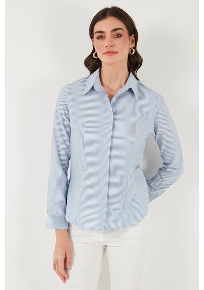 Lela Pamuklu Slim Fit Klasik Yaka Bayan Gömlek 6777423 Mavi