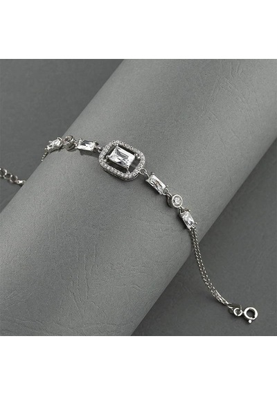 Gümüş Pazarım Baget Taşlı Emerald Kesim Gümüş Bileklik