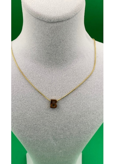 14k Altın Renginde B Harf Minimal Model Çelik Kadın Kolye Altın