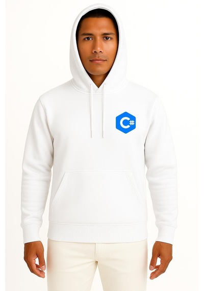 Bahriyeli Collection Kapüşonlu Csharp Logo Cep Tasarımlı Unisex Sweatshirt Beyaz