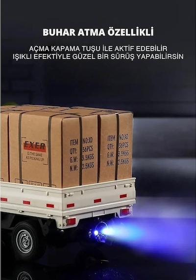 1:16 Ölçekli Işıklı Sesli Uzaktan Kumandalı Buhar Atışlı 2.ghz Frekans Akrobasi Pikap Çok Renkli