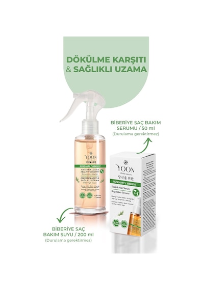 Yoon 2'li Saç Dökülme Karşıtı, Hızlı Saç Uzatma, Saç Serumu 50ml & Bakım Suyu 200ml