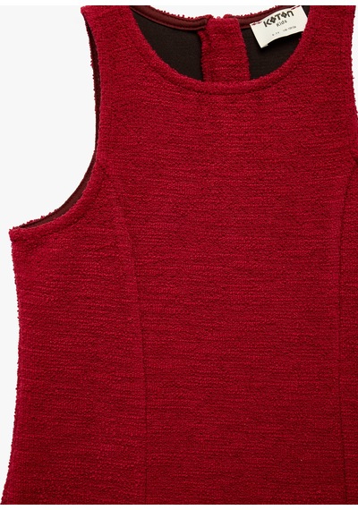 Koton Pamuklu Bisiklet Yaka Kolsuz Mini Tüvit Elbise Bordo 7wkg80039ak