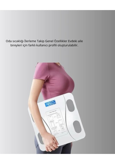 Akıllı Dijital Baskül Bluetooth Bağlantılı, 8 Ölçüm Verili, Akıllı Vücut İz Tartısı Çok Renkli
