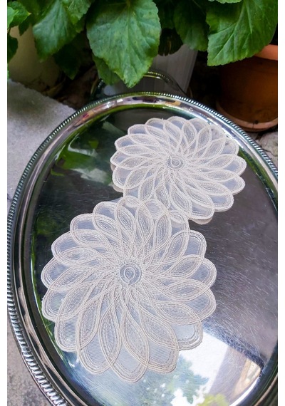 6 Adet Fransız Tarzı Modern Krem Simli Bardak Altlığı & Kokteyl P Beyaz