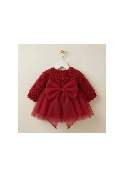 Ministok Rose Lady Uzun Kollu Kız Bebek Elbisesi Kırmızı