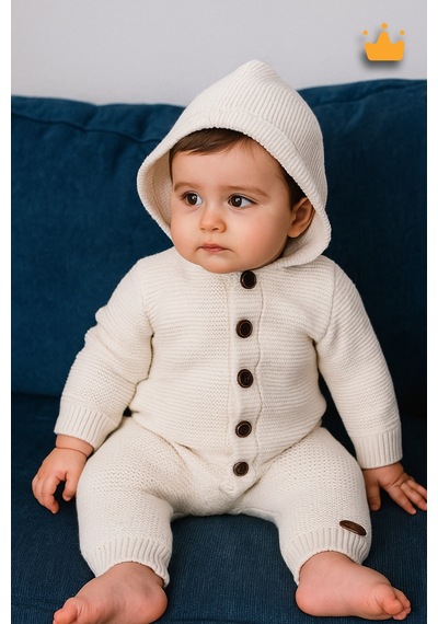 Babyhola Triko İçi Velsoft Kışlık Kalın Kız Erkek Bebek Tulum Gül Kurusu 2809 Krem