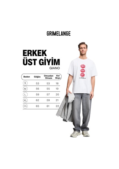 Grımelange Gıano Erkek Organik Pamuklu Bisiklet Yakalı Baskı Detaylı Oversıze Beyaz T-shirt Beyaz