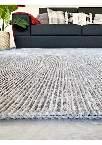 Konya Yıkanabilir Makine Dokuma Modern Çizgili Salon Yolluk Düz Halı Gri